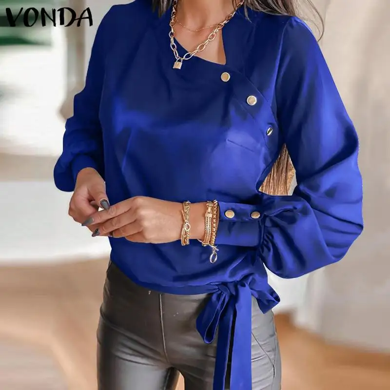 

Casual Women Shirts 2021 VONDA Sexy Solid Color Long Sleeve Tops Office Ladies Shirts Casual Blouse Party Blusas Femininas