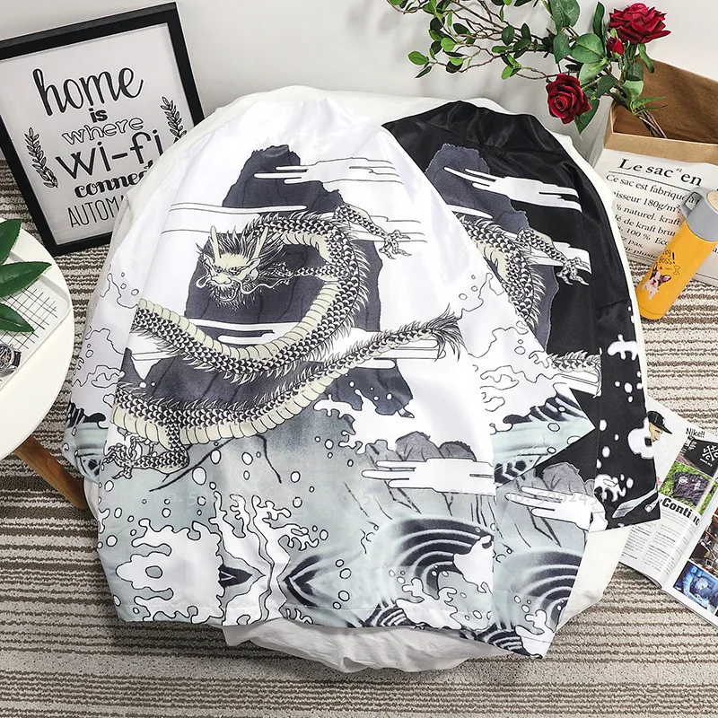Мужской кардиган в китайском традиционном стиле юката с принтом дракона блузка