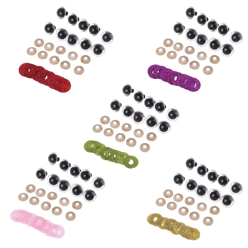 

10pcs/set 18mm Tiny Round Safety Eyes Plastic Glitter Toy with Washer for Bear Doll Puppet Making DIY