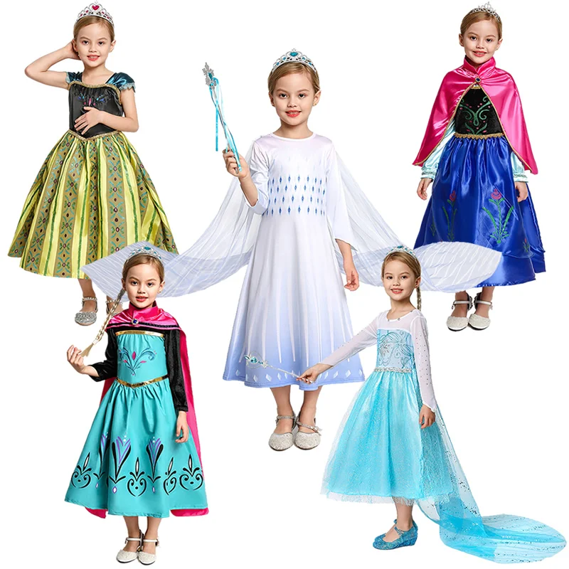 MUABABY Girl Elsa And Anna Fall Princess Coronation Dress Kids Carnival Costumes Baby Girl Halloween Party Outfits Children Gift