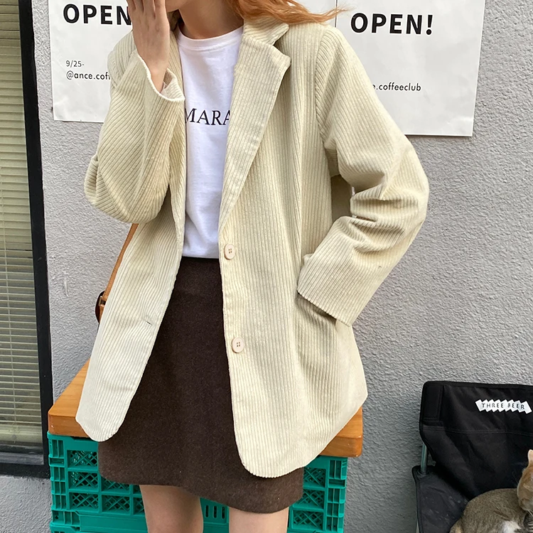 

3 colors korean style breif corduroy long sleeve solid color black blazer womens jacket and coats warm blazer womens (F4180)