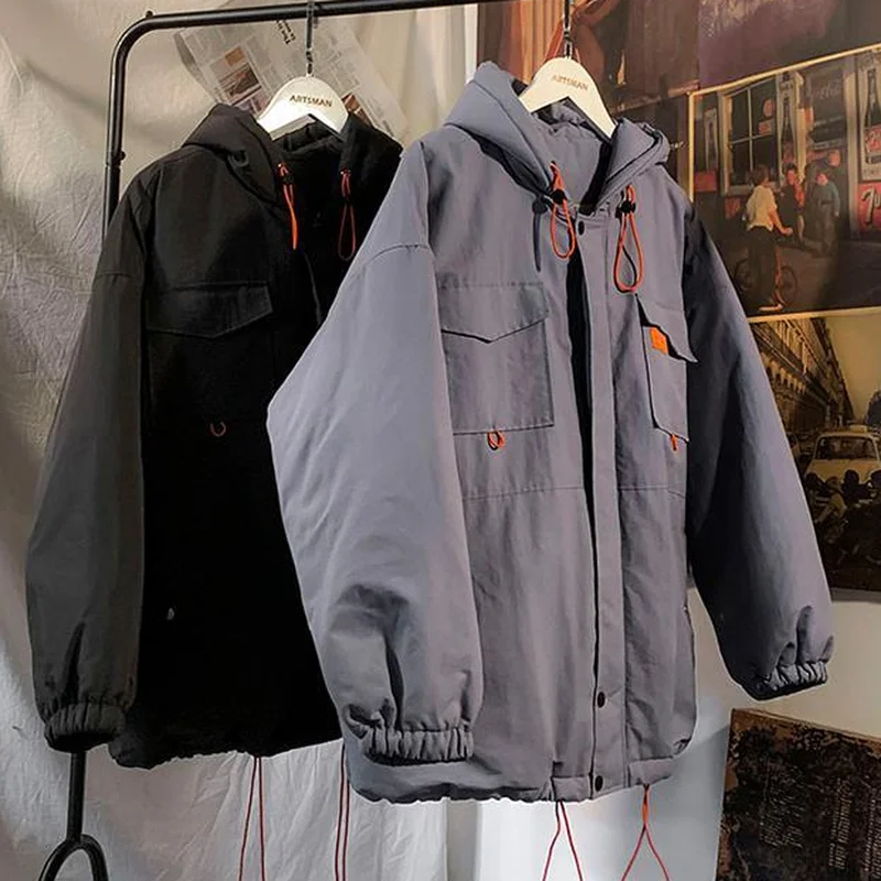 

Women Parkas BF Harajuku Patch Designs Hooded Zipper Loose Casual All-match Students Outwear Ulzzang Chic Winter Coats Couples