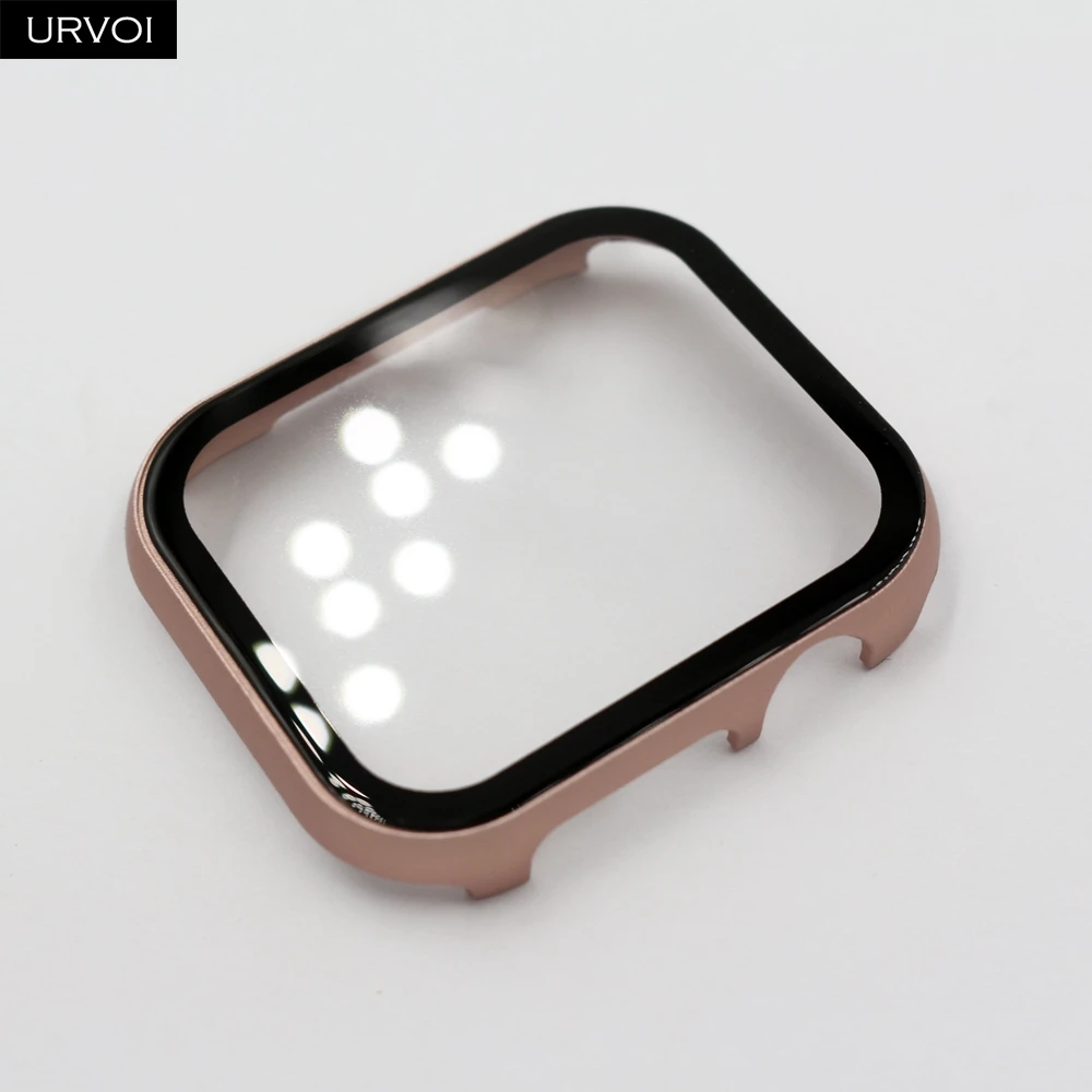 Металлический Чехол URVOI для apple watch series 5 4 3 2 1, чехол с закаленным стеклом для iwatch 40 мм 44 мм, жесткая рамка, алюминиевый бампер - Цвет: Pink Gold