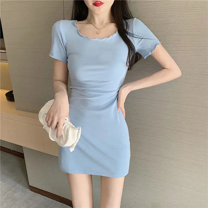 

Sexy blue dress for women o neck short sleeve ruffled slim dresses summer female Tight nightclub party bag hip dress vestidos