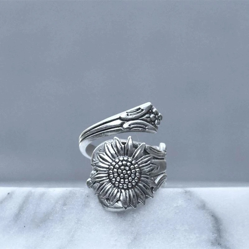 Новый модный Подсолнух маргаритки кольцо с дикими цветами ложка кольца для