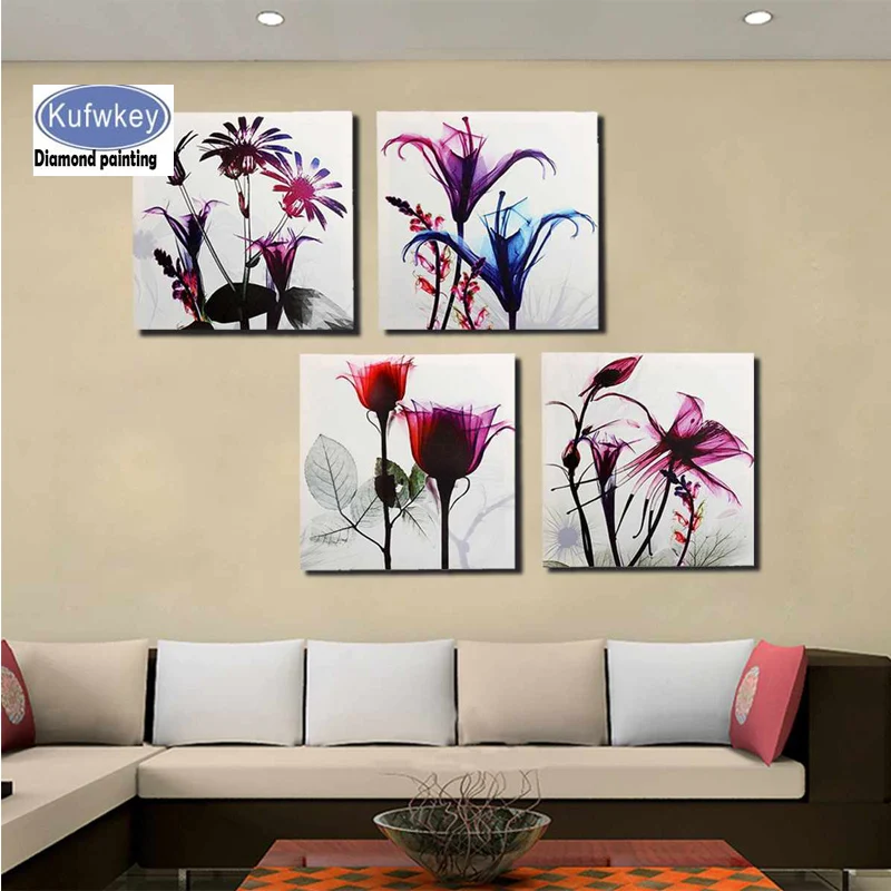 

4 Pieces lily flower 5d Diamond Painting full square round resin Crystal diamond mosaic drill home decoration,3d Embroidery sale