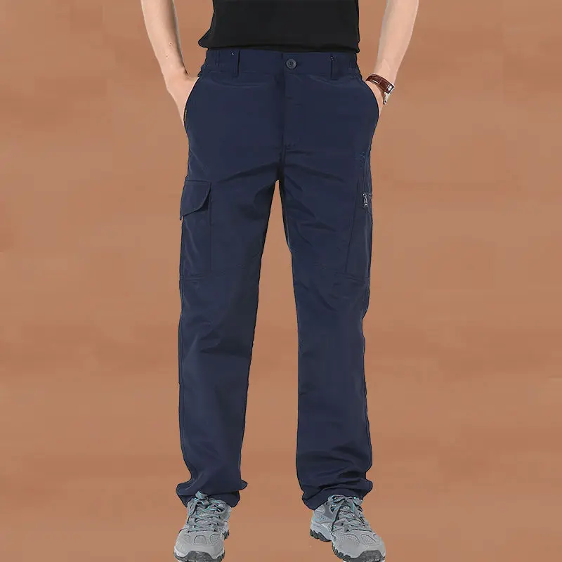 

Summer Thin Gym Casual Pants Men's Multi-bag Cargo Pants Large Size Loose Straight-tube Quick Dry Elastics Jogging Pants