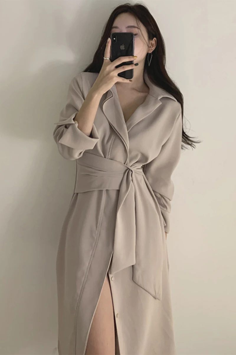 

Wavsiyier Party A-line Belt Vintage Dress Women Korean Style Woman Autumn Winter Loose Long Sleeve 2020 Dresses Elegant Solid