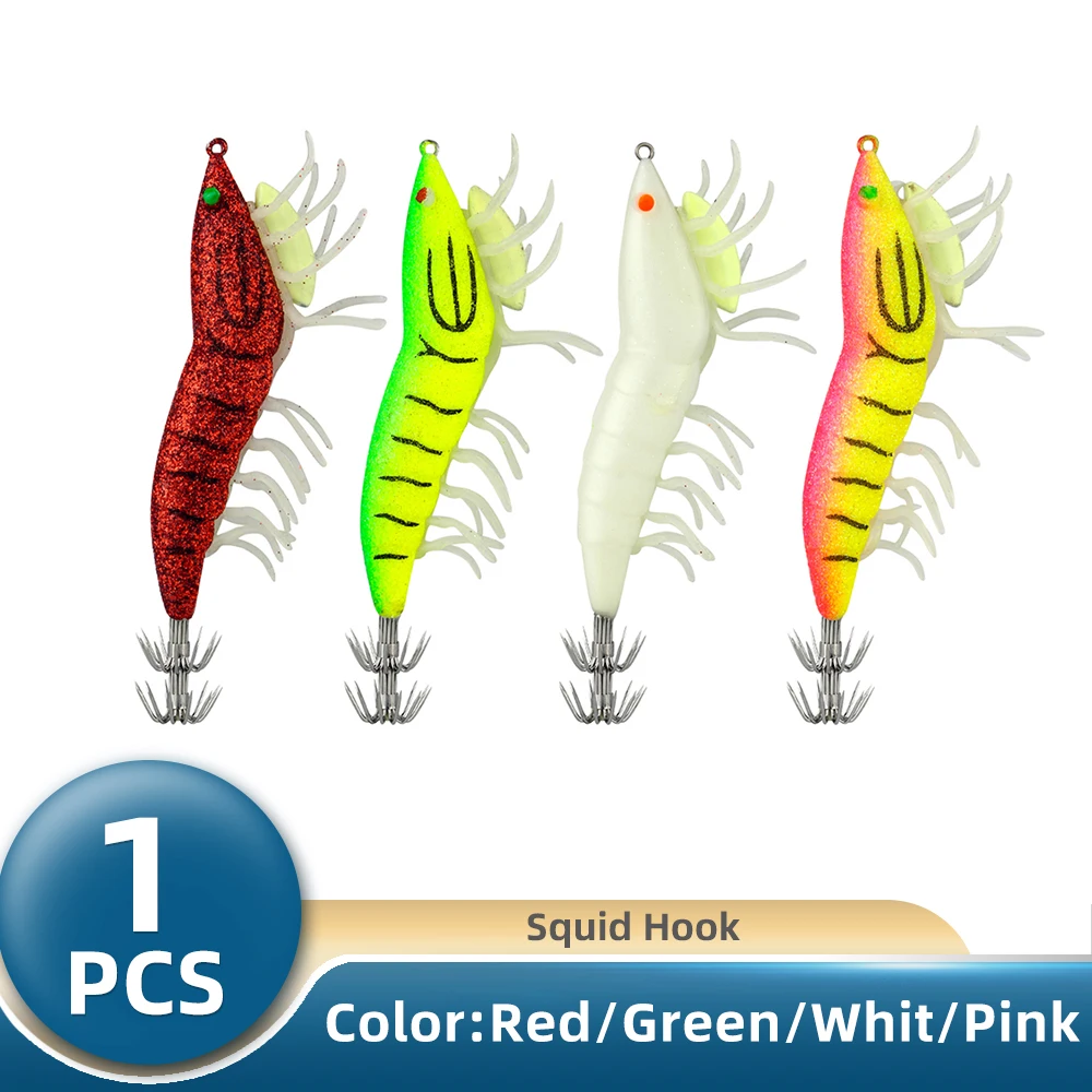 

TIANNSII 1pcs Fishing Squid Jig 11.5cm/22g Fishing Wood Shrimp Lure Cuttlefish Jigs Sharp chicken Claw Hook Octopus Bait