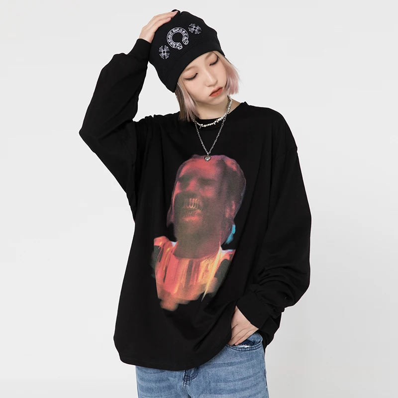 

Зло, граффити, размер больше, 2021, уличная одежда, Harajuku, футболка с принтом, короткий рукав, хлопок, повседневная черная фотография, размер