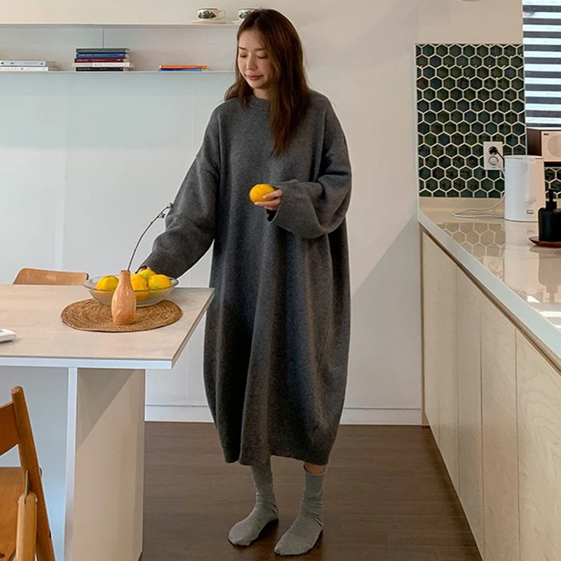 

SuperAen Autumn Winter New Solid Pullover Long Loose Plus Size Fashion Casual Woman Sweaters