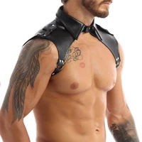 sexy leather lapel tops with shoulder strap male body chest harnesssm bondage slave cosplay punk rave clubwear sex lingerie toy