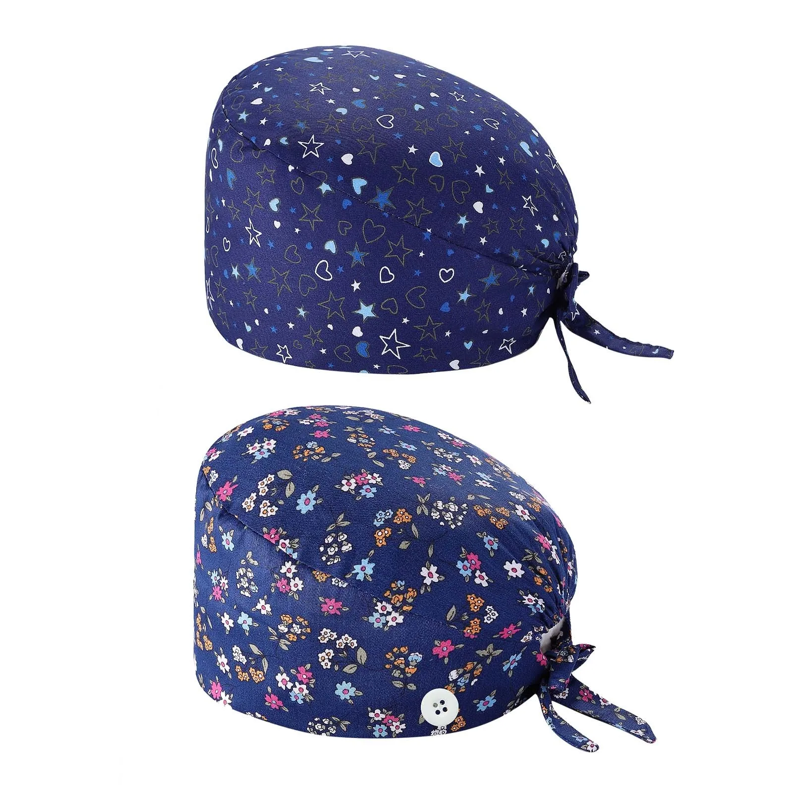 

2pc Pure Color Cotton Gourd Cap Men And Women Hat Nurse Hat Strap Adjustable Hats Beauty Salon Pharmacy Nursing Caps 2021
