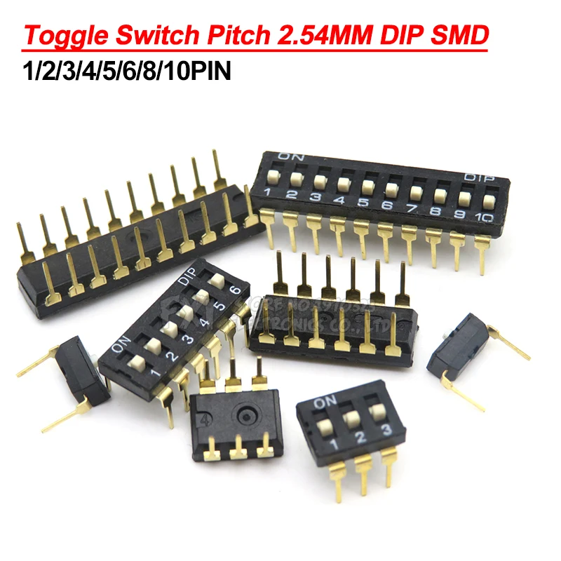 5 шт. переключатель DIP SMD 1/2/3/4/5/6/8/10PIN разъем 1 2 3 4 6 8 10 бит шаг 54 мм черный