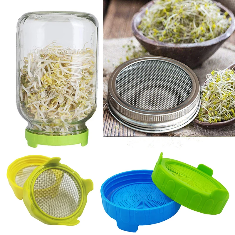 Seed Sprouter прорастание крышка комплект Sprouting банка с завинчивающейся крышкой с сито из нержавеющей стали крышки плиты выращивания Germinator поднос для рассады