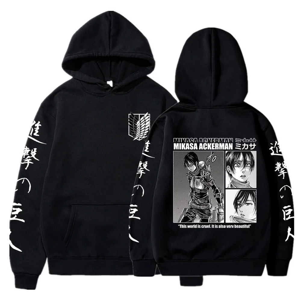 

Anime Attack on Titan Manga Hoodie Mikasa Ackerman Sweatshirts Cozy Tops Sweatsuit Sudadera Felpa Moletom