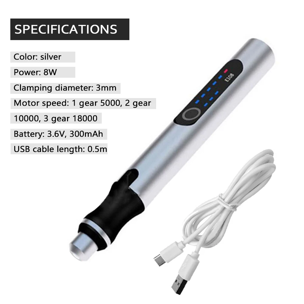 

8W Portable Engraving Pen Electric Drill Pen LED Grinding Machine Carving Pen Engraving Machine Graver Tools Rechargeable Pen
