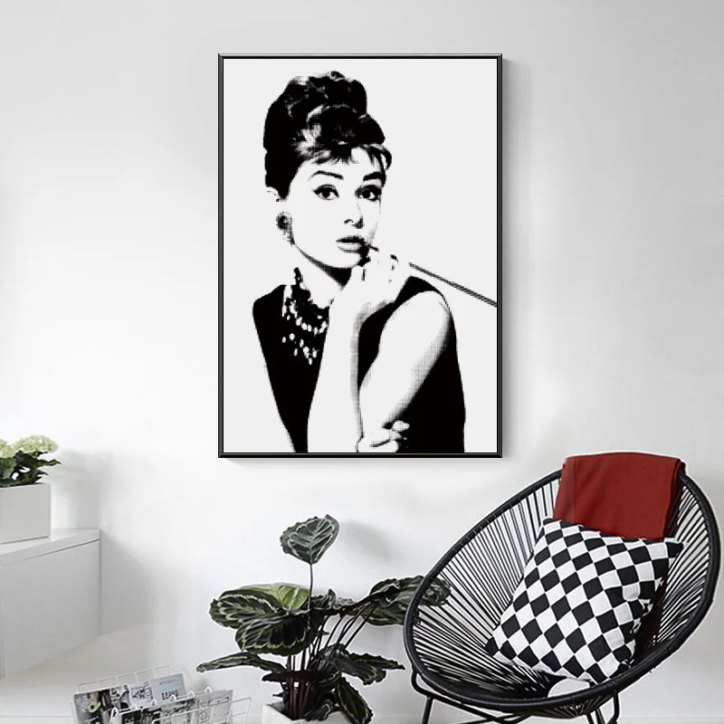 Черный белый цвет Одри Хепберн Wall Art Холст Картина котировки в минималистском