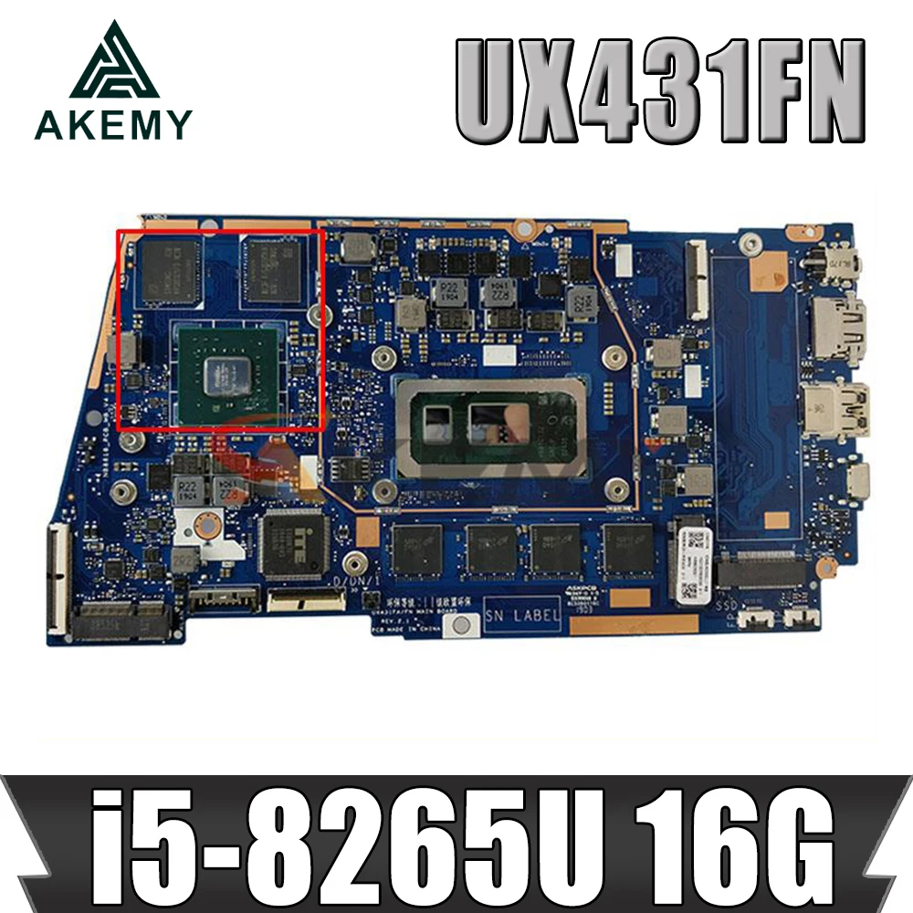 

UX431FN/FA Mainboard For ASUS ZenBook UX431FL UX431FNC UX431FN UX431F Laptop Motherboard With i5-8265U (V2G) GPU 16G RAM