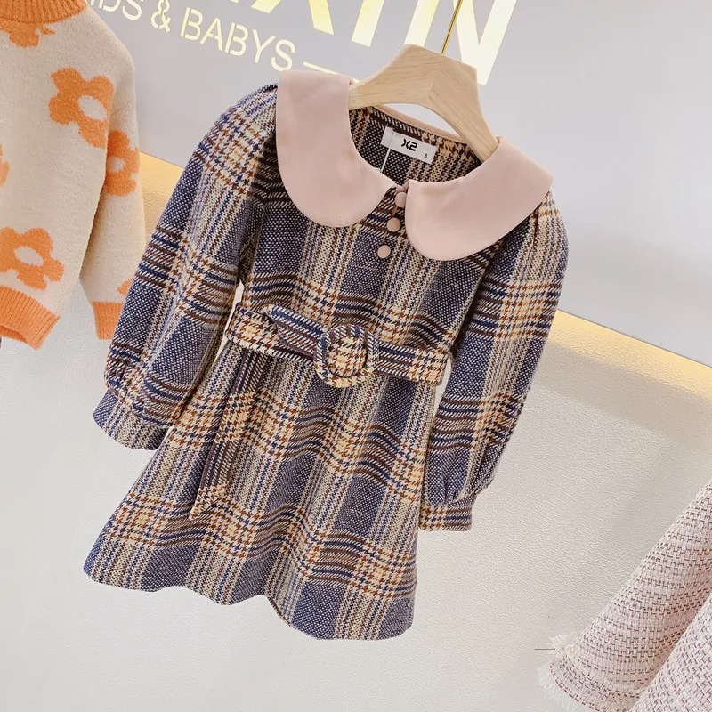 

Осенние платья Gooporson для девочек, клетчатое платье принцессы с длинным рукавом, теплый зимний костюм для маленьких детей, наряды