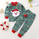 Пижама для маленьких детей, Осенний Топ с длинным рукавом и штаны, хлопковый костюм, одежда с мультяшными животными, детская Рождественская одежда для сна