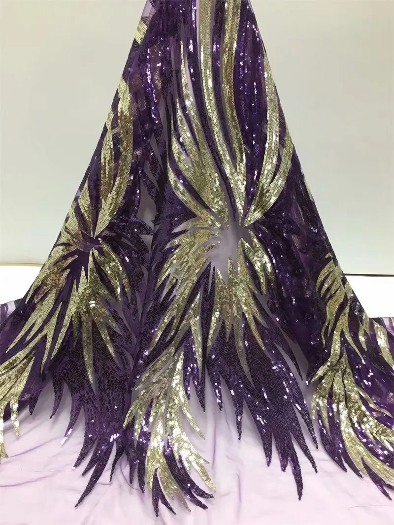 5 Yards/piece New African Lace Fabric Sequin Embroidered Dentelle French Blingbling Guipure DIY Design Wedding Party Dress |