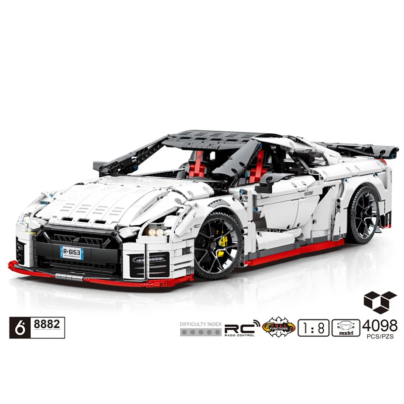 

Technical Build Block 1:8 Scale Nissans Gtr R35 Japan Sport Car RC Model 2.4ghz Radio Remote Control Vehicle Brick Pull Back Toy