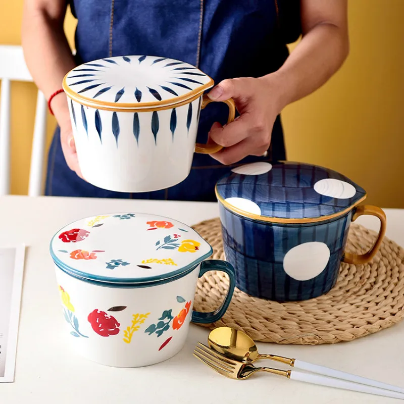 Большая кухонная чаша с ручкой керамическая декоративная миска для смешивания