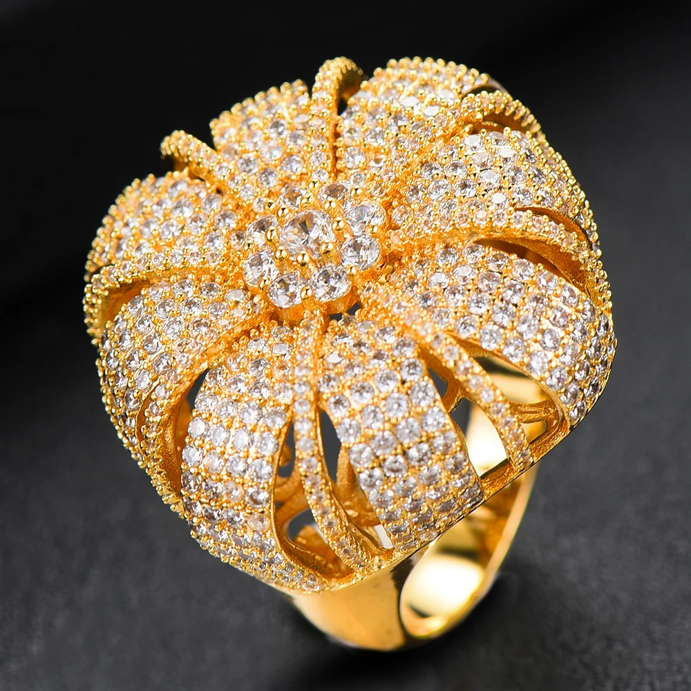 LARRAURI 3 тона Роскошные обручальные свадебные кольца с цветком для женщин