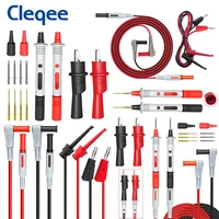 cleqee p1308b 18pcs test lead kit 4mm banana plug to test hook cable replaceable multimeter probe test wire probe alligator clip