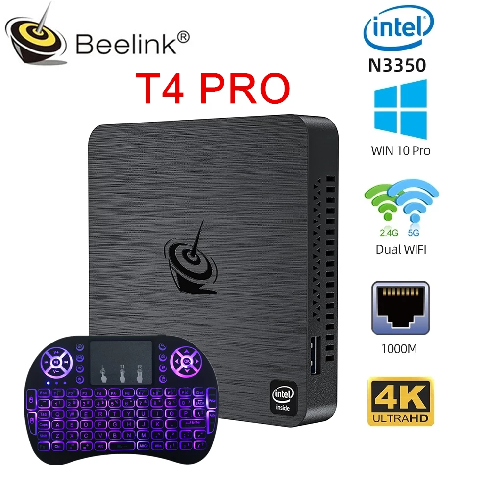 

Beelink T4 Pro N3350 Windows10 Mini PC 4K HD TV BOX 1000M LAN 2*HD-MI Dual Display Office Computer Windows 10 Smart Desktop HTPC