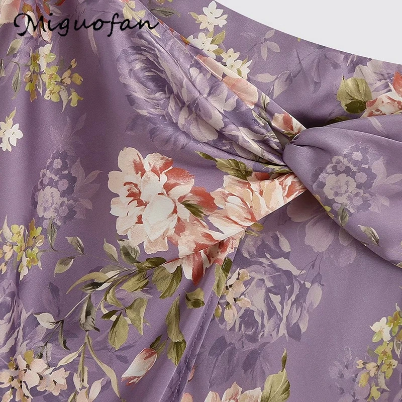 

Miguofan purple floral print long slit skirt high waist sexy wrap summer beach midi skirts fashion za 2020 women faldas mujer