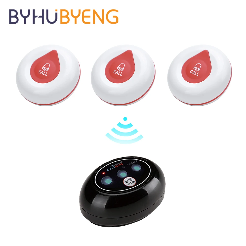 

BYHUBYENG Wireless Office 3 Call 1 Pagers for Bars and Restaurants Waterproof Button Alarm System Catering Service Tables