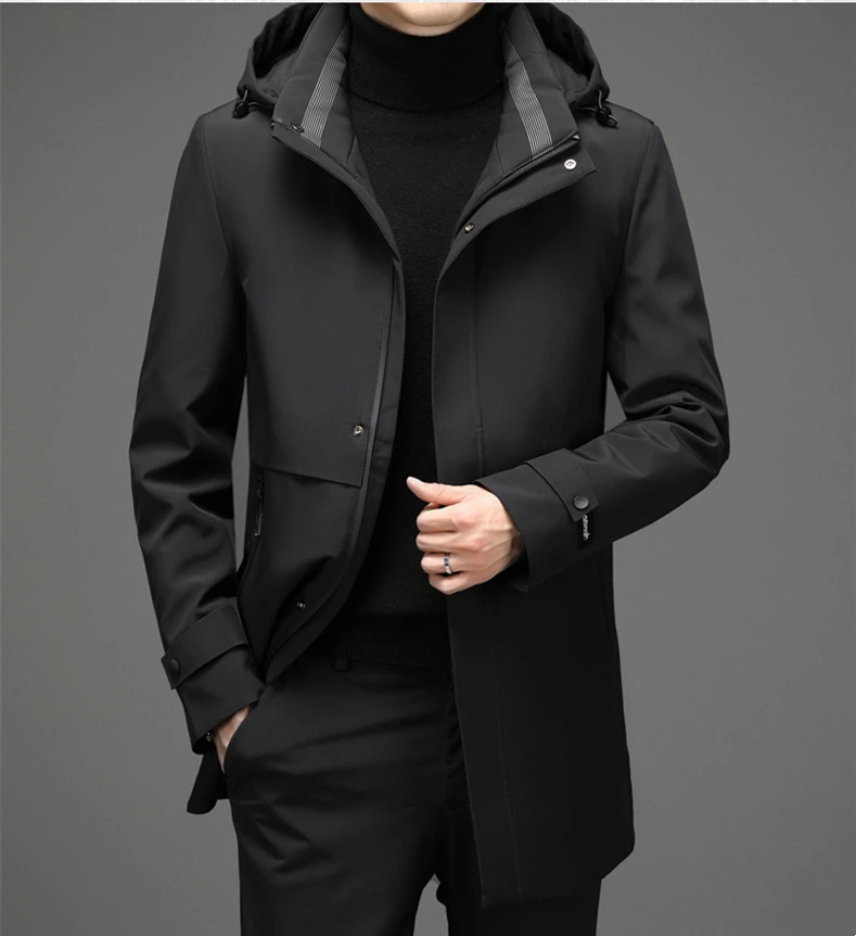 

Men Winter Down Jacket Mid-length Hooded Thicker Warmer Detachable Liner Down Coat Business Smart Casual Daily Men Clothing