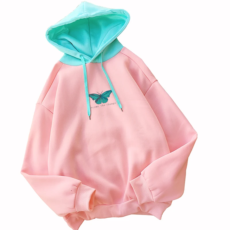 

Толстовка Женская с принтом бабочки, флисовый свитшот в стиле Харадзюку, свободная кофта контрастных цветов, комбинированная одежда, осень-...