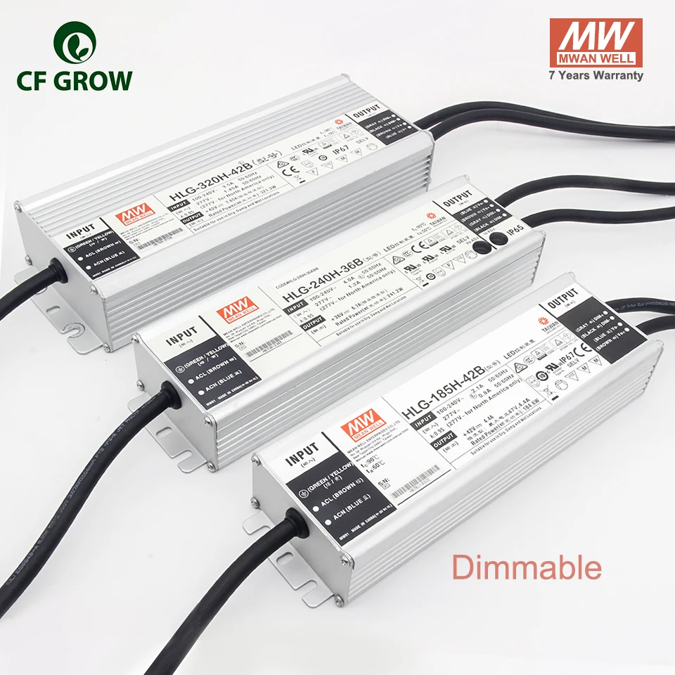 

Meanwell Dimmable 185W 240W 320W Driver HLG-185H-42B HLG-240H-36B, HLG-320H-42B LPC-60-1400, APV-12-12 Output LED Power Adapter