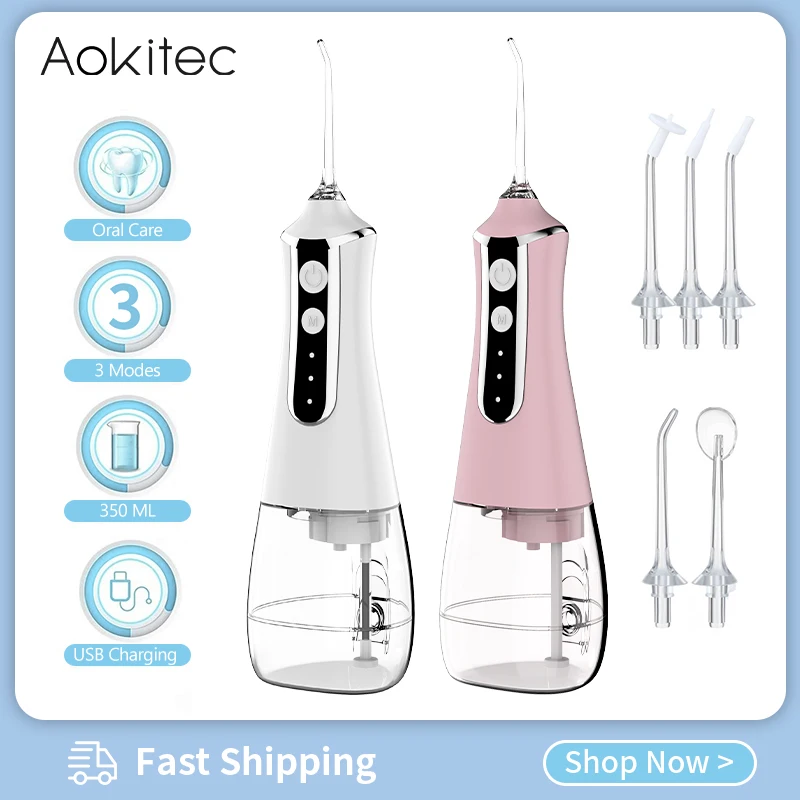 

USB-ирригатор для полости рта Aokitec, 5 режимов, переносная зубная вода ирригатор, зубная нить, 350 мл