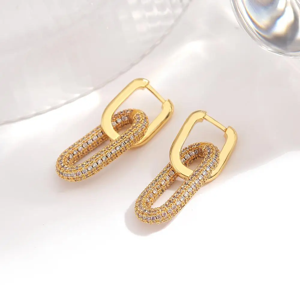 AENSOA Splice Geometric Hollow Detachable Chain Retro U Shape Drop Earrings - Exquisite CZ Zircon Praved Jewelry for Women image 4