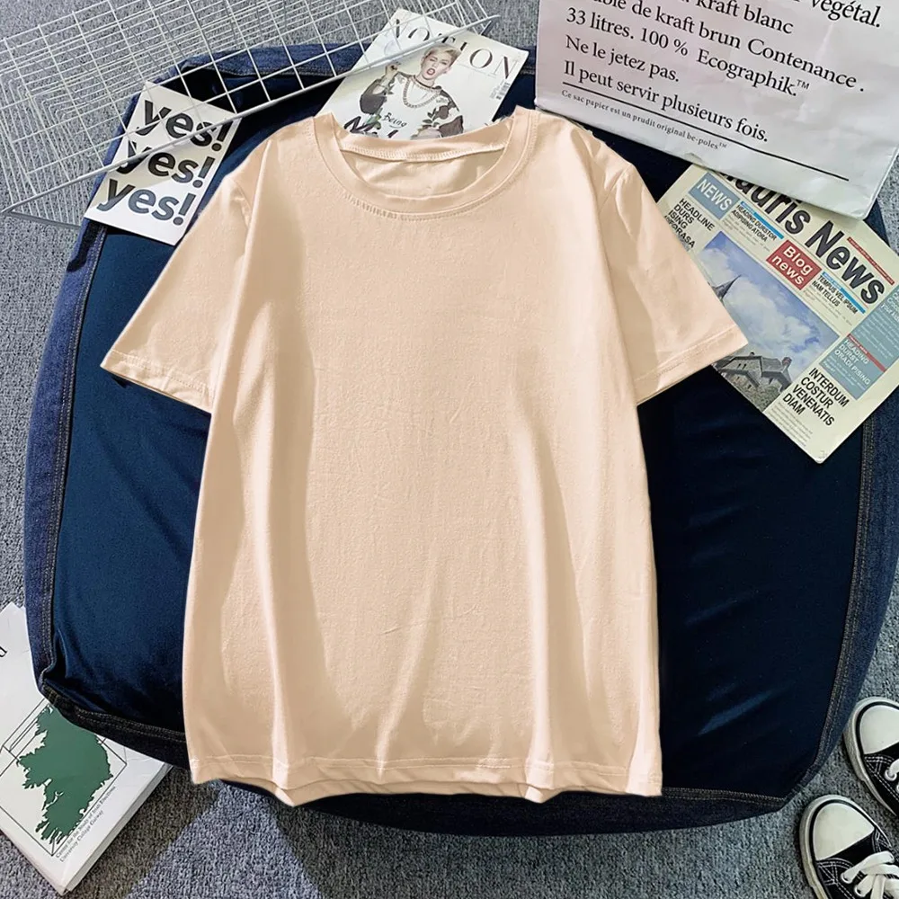 

New T-shirts Women 2021 Solid Color Basic T-shirt Female O Neck Short Sleeve Top Summer Top Korean Streetwear White Tshirt