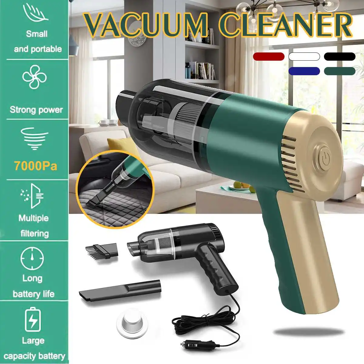 

Mini Handheld Car Vacuum Cleaner Plug Wired Wet Dry Dual Use High Power Strong Suction 7000PA Portable Car Home Vacuum Cleaner