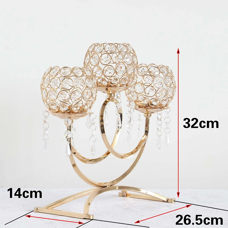 

PEANDIM 3-arms Candelabra Golden Candle Holder With Crystal Pendants Votive Holder Party Wedding Centerpieces Decor Crafts