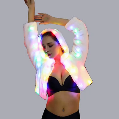 Top brand Luminous Colorful LED Flash Casual Faux Fur Coat  high quality