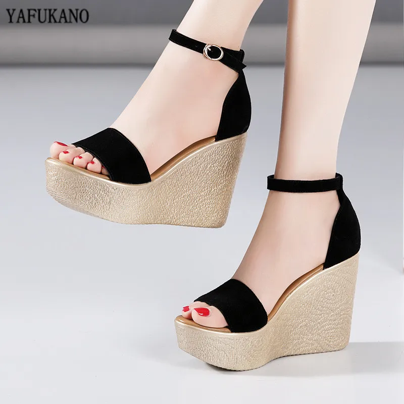 

Summer Wedges Increase Platform Women Sandals Muffin Thick Bottom High Heels Ankle Buckle Peep Toe Sandals Plus Size 32 33 42 43