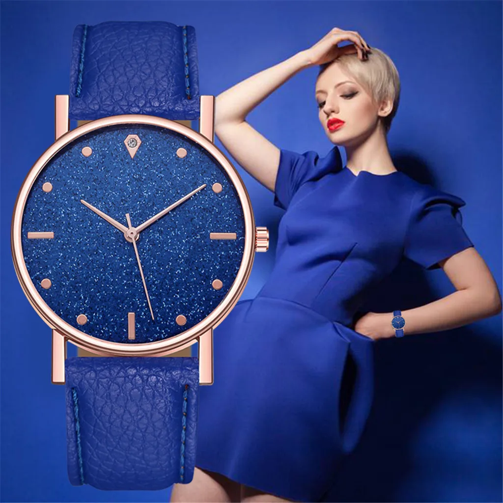 

Casual Women Romantic Starry Sky Waterproof Wrist Watch Leather Rhinestone Designer Ladies Clock Simple Dress Gfit Montre Femme