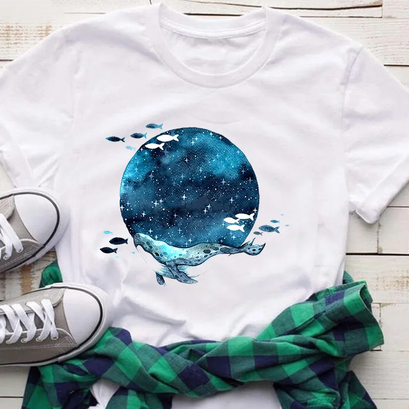 

WK Whale Tshirt Women High Quality Aesthetic Tumblr Vintage T-shirts Kawaii Harajuku Summer Tops tees Women Streetwear T-shirt