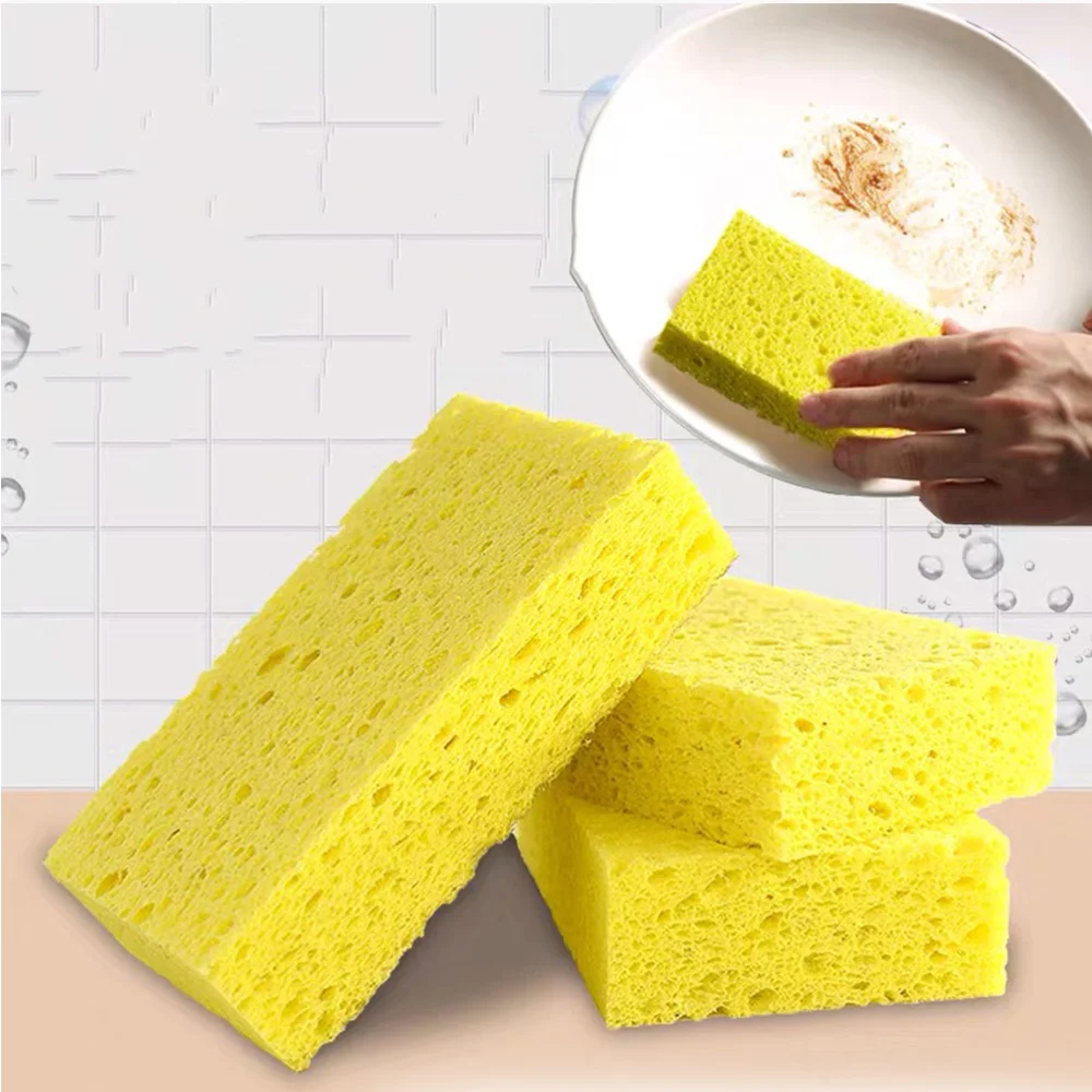 

5PCS Cellulose Sponge Dishcloth Oil-Free Cleaning Cloth Household Supplies for Cookware Utensil Dish (Yellow)