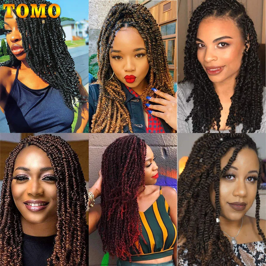 TOMO Bomb Twist Crochet Braids Pre-looped Passion Twist Crochet Hair Ombre Spring Twist Synthetic Braiding Hair Extensions 14" images - 6