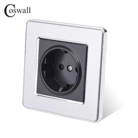 coswall 16a eu standard wall socket luxury power outlet stainless steel brushed panel grounded with children protective door