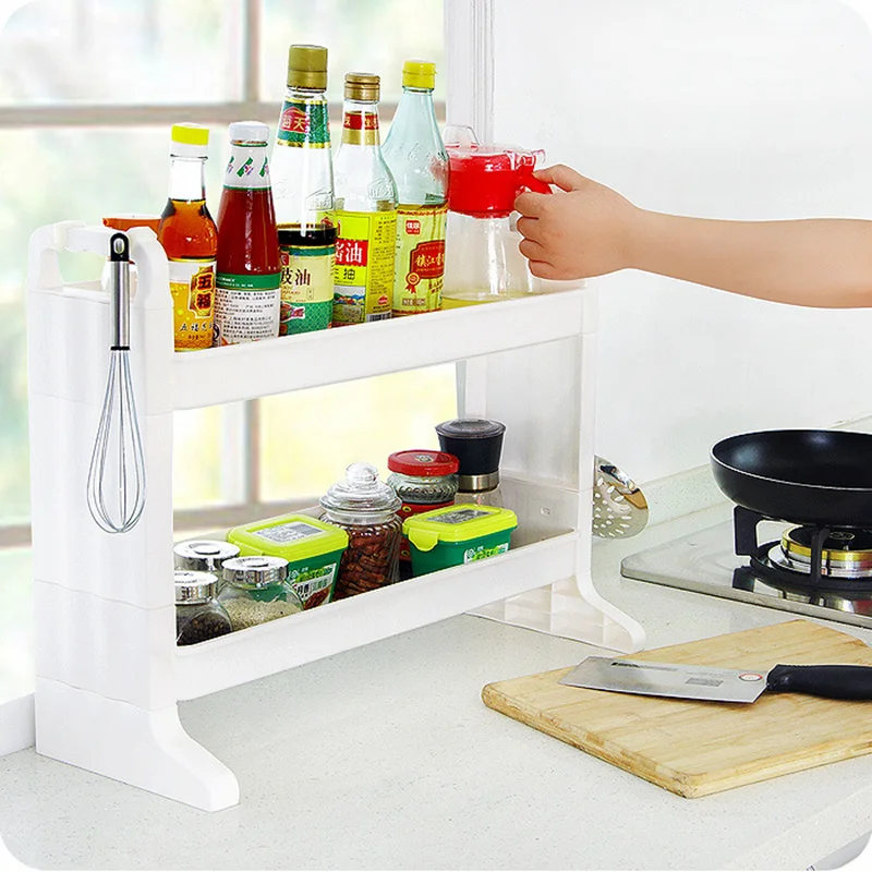 DIY пластиковый двойной слой ванная комната стеллаж для хранения кухонная полка
