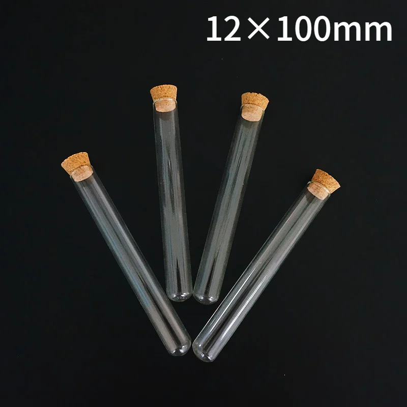 

48pcs/lot Lab 12x100mm Glass Round Bottom Test Tubes with Cork Stopper for Kinds of Experiments